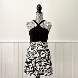 Zara TRF Zebra Print Paperbag Waist Mini Skirt Size XS